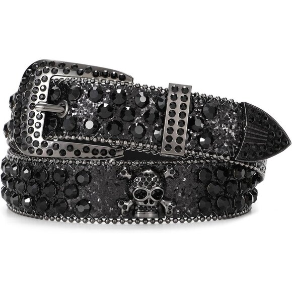 Women\'s Rhinestones Goth Bling Halloween Belt Cowgirl Western Black Skull Belt main image 5